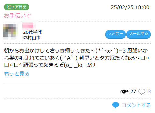 ハッピーメール ピュア日記